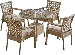 Evdemo Ayaz 4 Kişilik Rattan Cappuccino Bahçe & Balkon Takımı