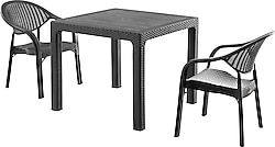 Evdemo Bamboo 2 Kişilik Siyah Rattan Bahçe & Balkon Takımı