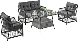 Evdemo Breda 2+1+1 Cam Masalı Rattan Bahçe Balkon Takımı