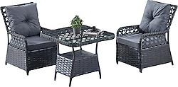 Evdemo Duru 2 Kişilik Cam Masalı Antrasit Rattan Bahçe & Balkon Takımı