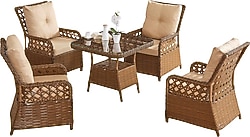 Evdemo Duru 4 Kişilik Kahverengi Rattan Bahçe & Balkon Takımı
