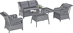 Evdemo Eren Rattan 2+1+1+Camlı Masa Bahçe Balkon Takımı