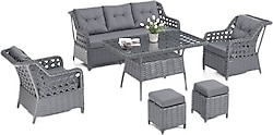 Evdemo Eren Rattan Puflu 3+1+1 Antrasit Bahçe Balkon Takımı