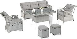 Evdemo Eren Rattan Puflu 3+1+1 Bahçe Balkon Takımı