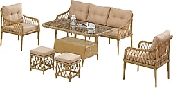 Evdemo Joy Rattan 3+1+1+Camlı Masa Puflu Cappuccino Bahçe & Balkon Takımı