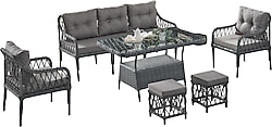 Evdemo Joy Rattan 3+1+1+Camlı Masa Puflu Bahçe & Balkon Takımı