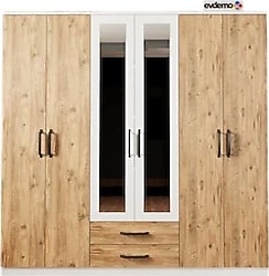 Evdemo Prag Aynalı 2 Çekmeceli 6 Kapaklı Gardırop
