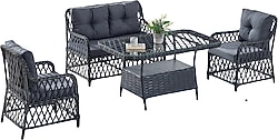 Evdemo Roma 2+1+1+Cam Masa Rattan Bahçe & Balkon Takımı