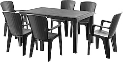Evdemo Side 6 Kişilik Rattan Siyah Bahçe & Balkon Takımı