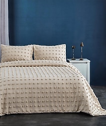 Evlen Home Emmy Boho Dolgulu Tufting Çift Taraflı Pamuklu Tek Kişilik Yatak Örtüsü Takımı