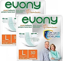 Evony Premium Esnek Belbantlı Büyük Boy L 30'lu 2 Adet Hasta Bezi