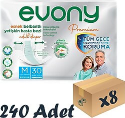 Evony Premium Esnek Belbantlı Orta Boy M 30'lu 8 Adet Hasta Bezi