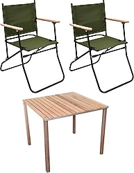Exent AS-6060 60x60 cm 2 Kişilik Ahşap Kamp Masa Sandalye Takımı