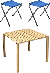 Exent 60x60 cm 2 Kişilik Ahşap Kamp Masa Sandalye Takımı