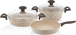 Falez Creamy 5 Parça Granit Tencere Seti
