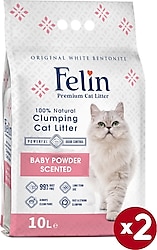 Felin Bebek Pudrası Kokulu 10 lt 2'li Bentonit Kedi Kumu