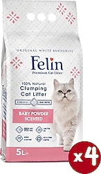 Felin Bebek Pudrası Kokulu 5 lt 4'lü Bentonit Kedi Kumu