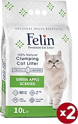 Felin Yeşil Elma Kokulu 10 lt 2'li Bentonit Kedi Kumu