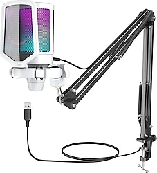 Fifine Ampligame A6T Beyaz RGB USB Yayıncı Mikrofonu