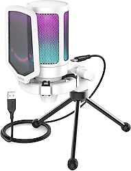 Fifine Ampligame A6V Beyaz RGB USB Yayıncı Mikrofonu
