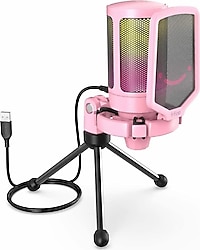 Fifine Ampligame A6V Pembe RGB USB Yayıncı Mikrofonu