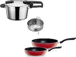Fissler Vitaquick Edition 4.5 lt Düdüklü Tencere + Kırmızı Cenit Tava Seti