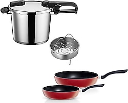 Fissler Vitaquick Edition 6 lt Düdüklü Tencere + Kırmızı Cenit Tava Seti