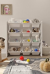 Flinder 12 Sepetli Montessori Beyaz Oyuncak Dolabı