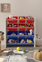Flinder 12 Sepetli Montessori Kırmızı-Mavi Oyuncak Dolabı