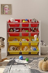 Flinder 12 Sepetli Montessori Kırmızı-Sarı Oyuncak Dolabı