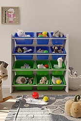Flinder 12 Sepetli Montessori Mavi-Yeşil Oyuncak Dolabı