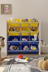 Flinder 12 Sepetli Montessori Sarı-Mavi Oyuncak Dolabı