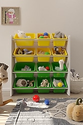 Flinder 12 Sepetli Montessori Sarı-Yeşil Oyuncak Dolabı