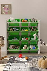 Flinder 12 Sepetli Montessori Yeşil Oyuncak Dolabı