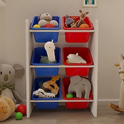 Flinder 6 Sepetli Montessori Kırmızı-Mavi Oyuncak Dolabı