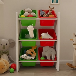 Flinder 6 Sepetli Montessori Kırmızı-Yeşil Oyuncak Dolabı