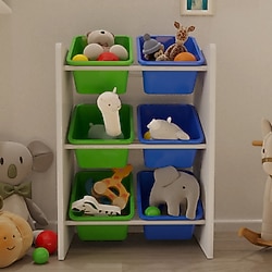 Flinder 6 Sepetli Montessori Mavi-Yeşil Oyuncak Dolabı