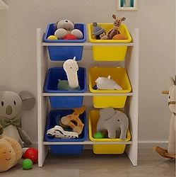 Flinder 6 Sepetli Montessori Sarı-Mavi Oyuncak Dolabı