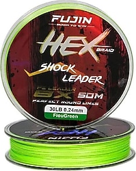 Fujin Hex Braid Shock Leader 8X 50 m 0.24 mm 13.6 kg Flou Green İp Misina