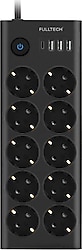 Fulltech FTR-14 Anahtarlı USB'li Siyah 2 m 10'lu Akım Korumalı Priz