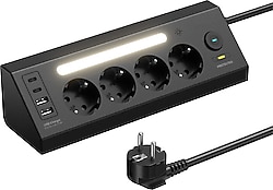 Fulltech FTR-22 Anahtarlı USB'li Siyah 2 m 4'lü Akım Korumalı Priz