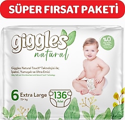 Giggles Natural 6 Numara Extra Large 136'lı Bebek Bezi