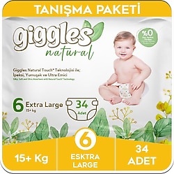 Giggles Natural 6 Numara Extra Large 34'lü Bebek Bezi