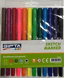 Gıpta Sketch Üçgen Gövde Fırça Uç + Fineliner Çift Uçlu 12'li Marker Kalem