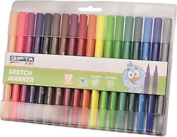 Gıpta Sketch Üçgen Gövde Fırça Uç + Fineliner Çift Uçlu 18'li Marker Kalem