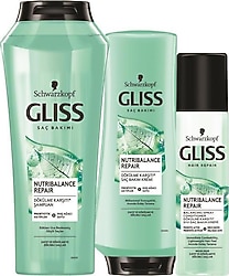 Gliss Nutri Balance Şampuan 500 ml + Saç Kremi 360 ml + Sıvı Saç Kremi 200 ml