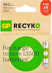 GP Recyko 950 mAh 6'lı Şarjlı AAA İnce Kalem Pil