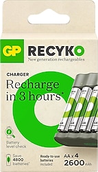 GP Recyko B441 Pil Şarj Aleti + 2600 mAh 4'lü Şarjlı AA Kalem Pil