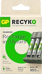 GP Recyko B441 USB Pil Şarj Aleti + 950 mAh 4'lü Şarjlı AAA İnce Kalem Pil