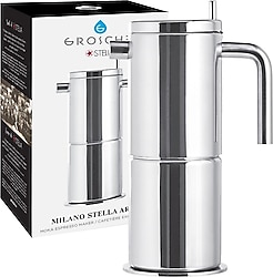 Grosche Milano Stella 4 Cup Aroma Çelik Moka Pot Gümüş